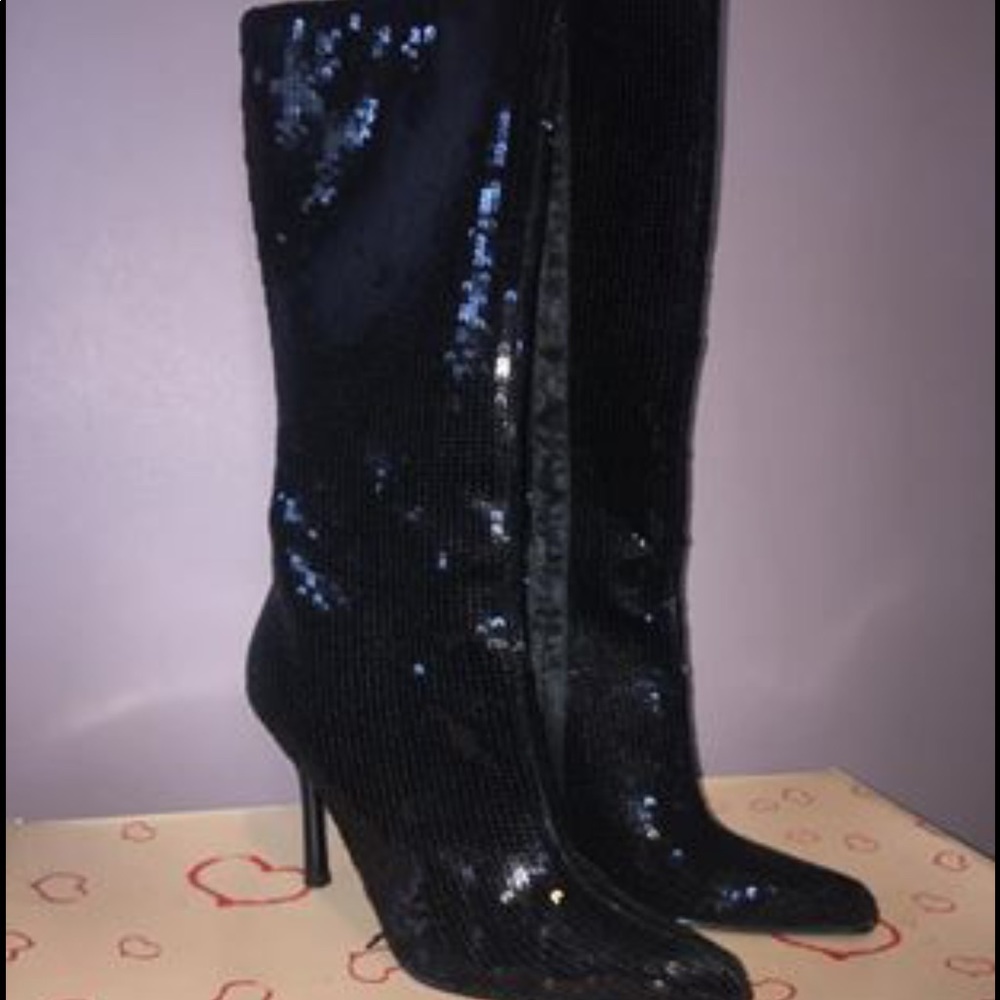 Anne Marie Black Sequined Boots